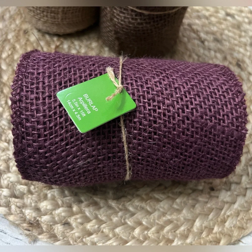 Burlap Ribbon Set - Green, Tan, Brown, Purple, Blue - 6 pieces